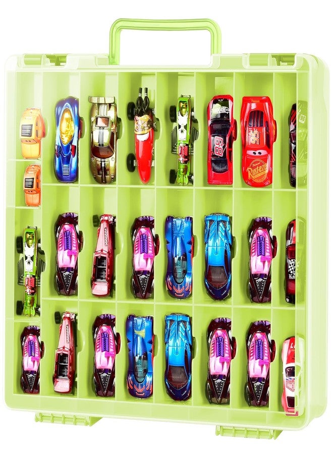 FULLCASE Toys Organizer Storage Compatible with Hot Wheels Car, Container for Matchbox Cars, Mini Toy, Small Dolls, Double Sided Carrying Box for Hotwheels - 48 Compartments (Case Only) Green - Image 1